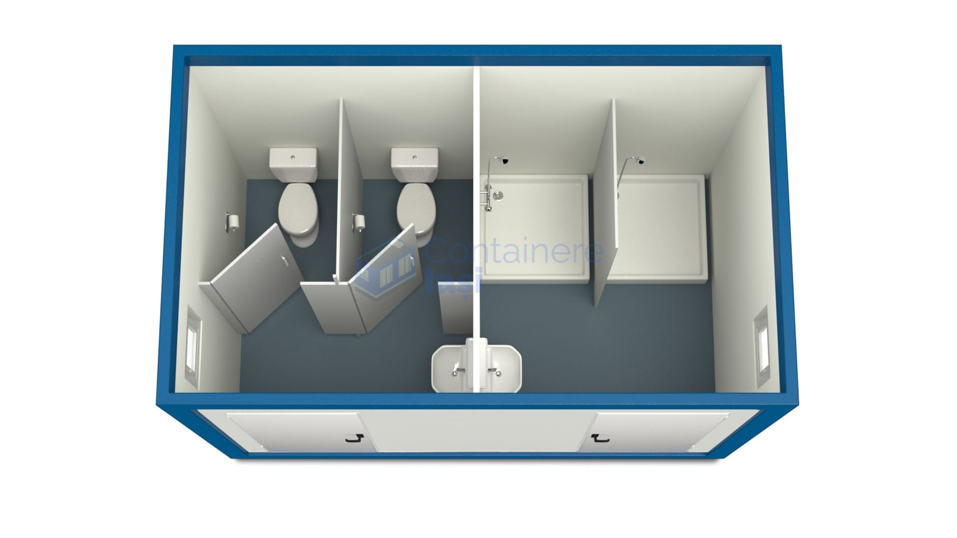 container sanitar iasi 4metri 2dusuri 2wc albastru